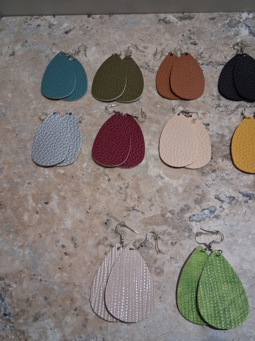 Assorted Teardrop Faux Leather Dangle Earrings - Multi Color Pack